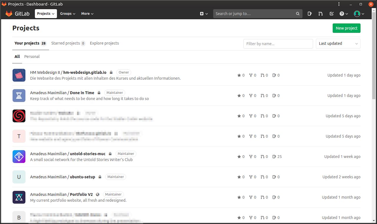 Ein Screenshot des GitLab-Dashboards